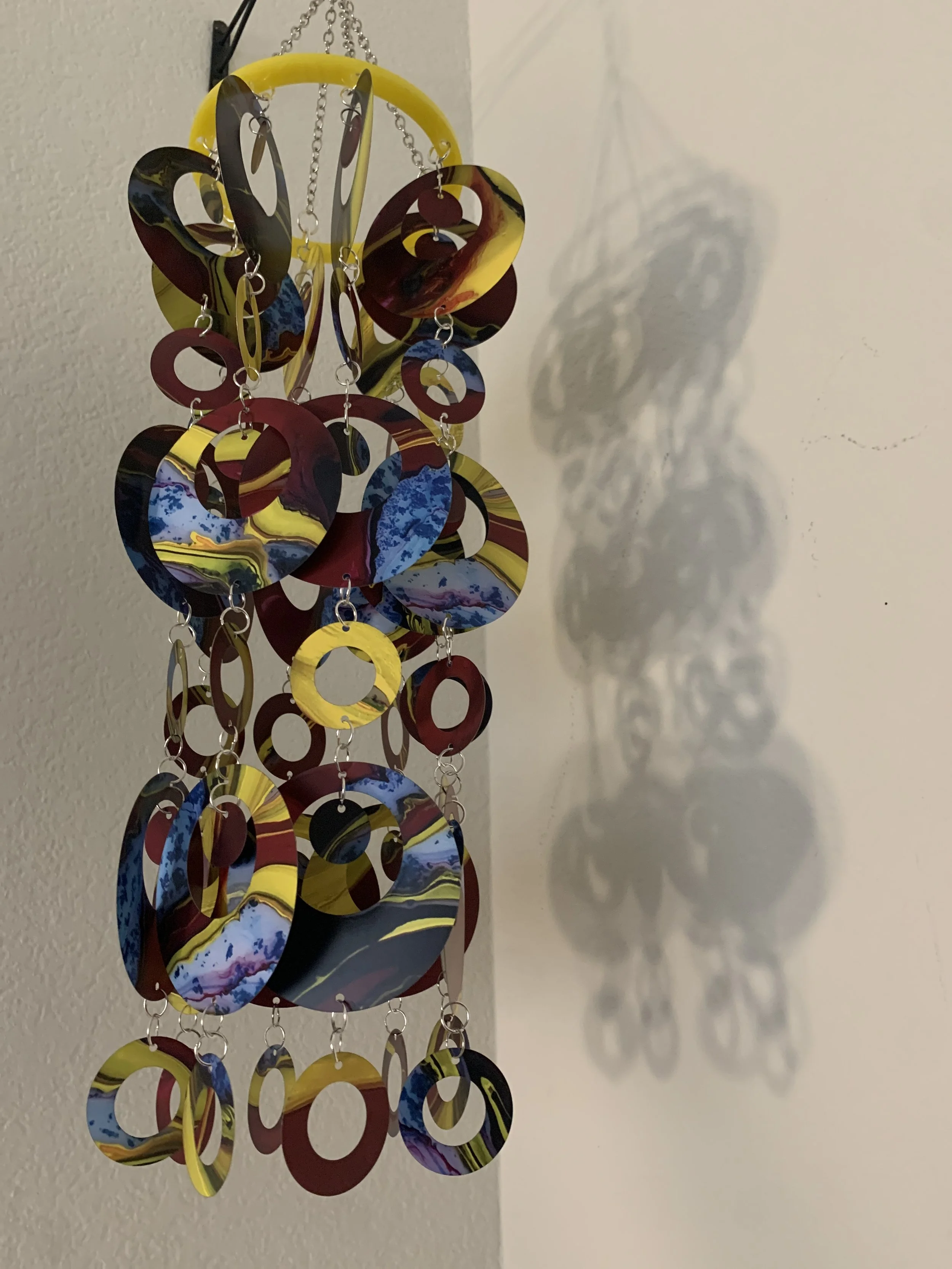 Modern Multi-color Mobile, Hanging Sculpture, Kinetic Sculpture, Yellow, Red, Blue