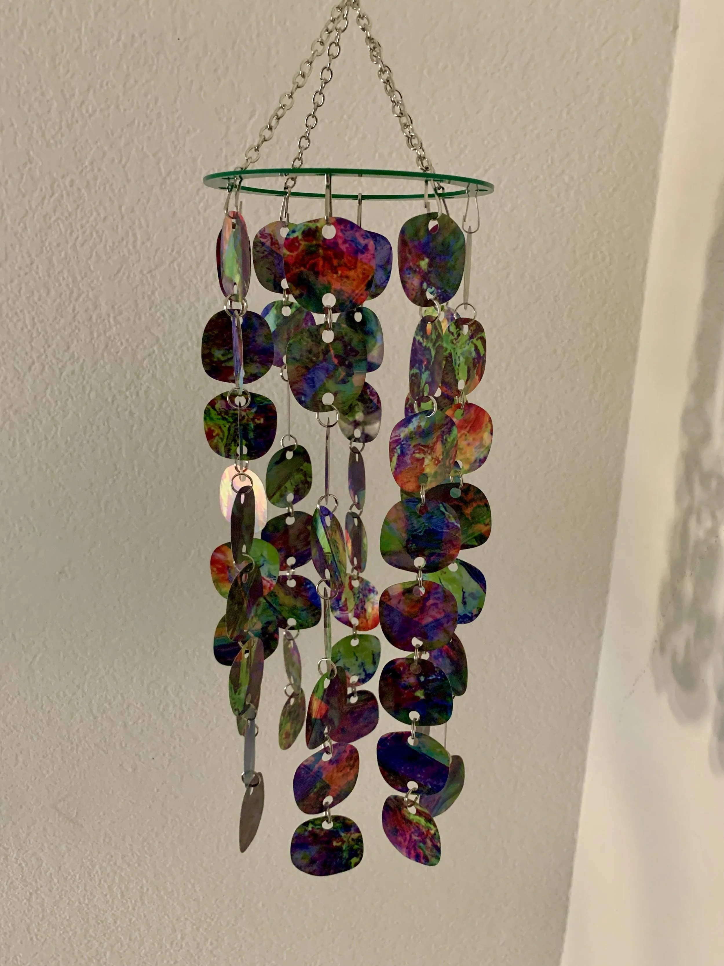 Modern Multi-color Mobile, Hanging Sculpture, Kinetic Sculpture, Green, Blue