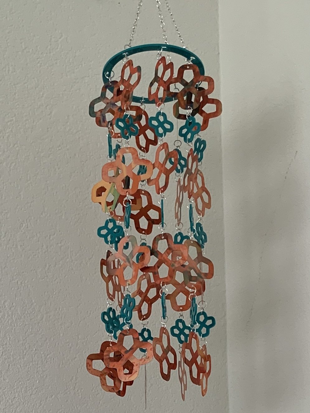 Boho Retro Mobile, Hanging Sculpture, Kinetic Sculpture, Orange, Teal