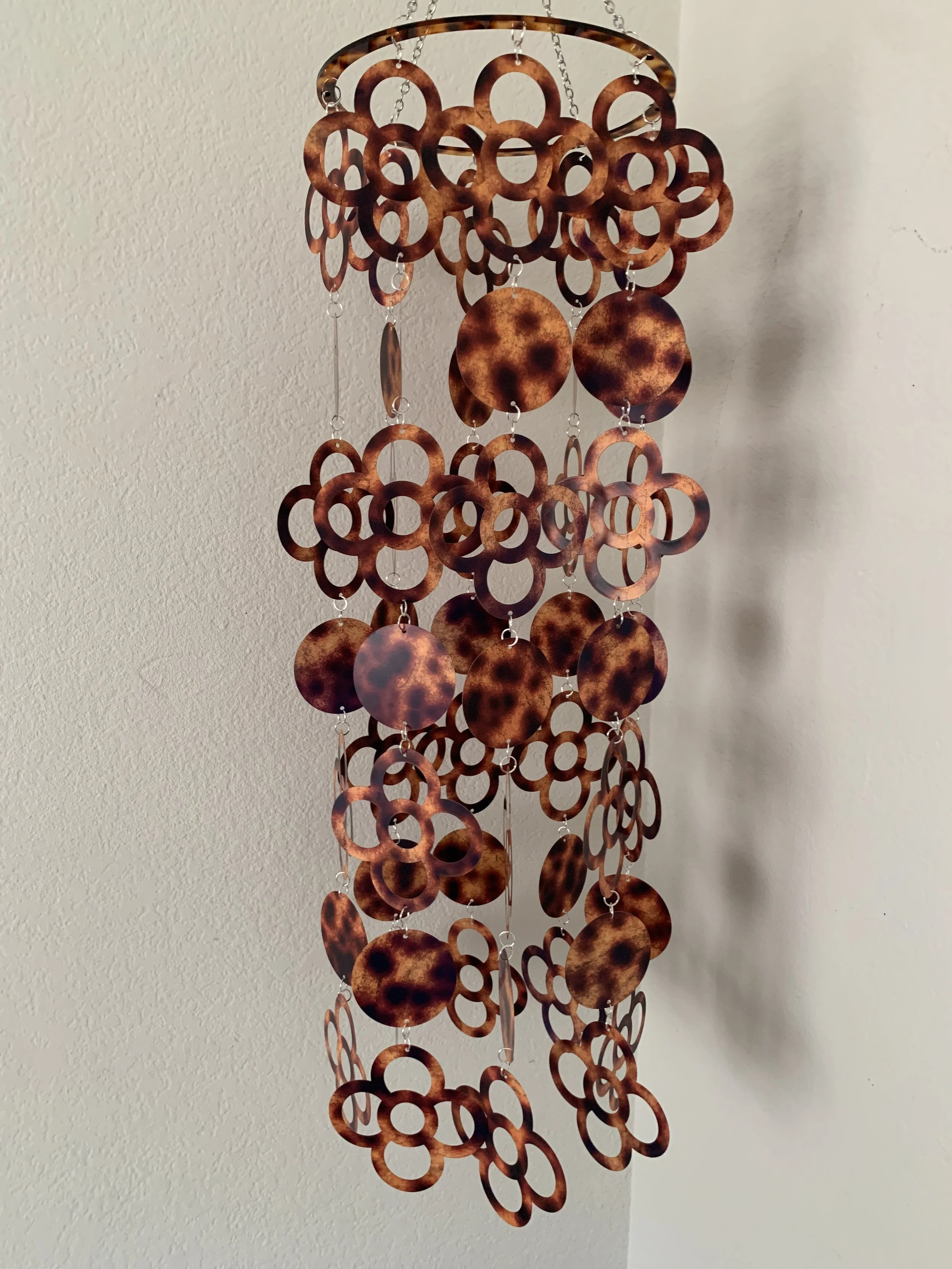 Tortoise Shell Print Mobile, Hanging Sculpture, Flowers, Circles