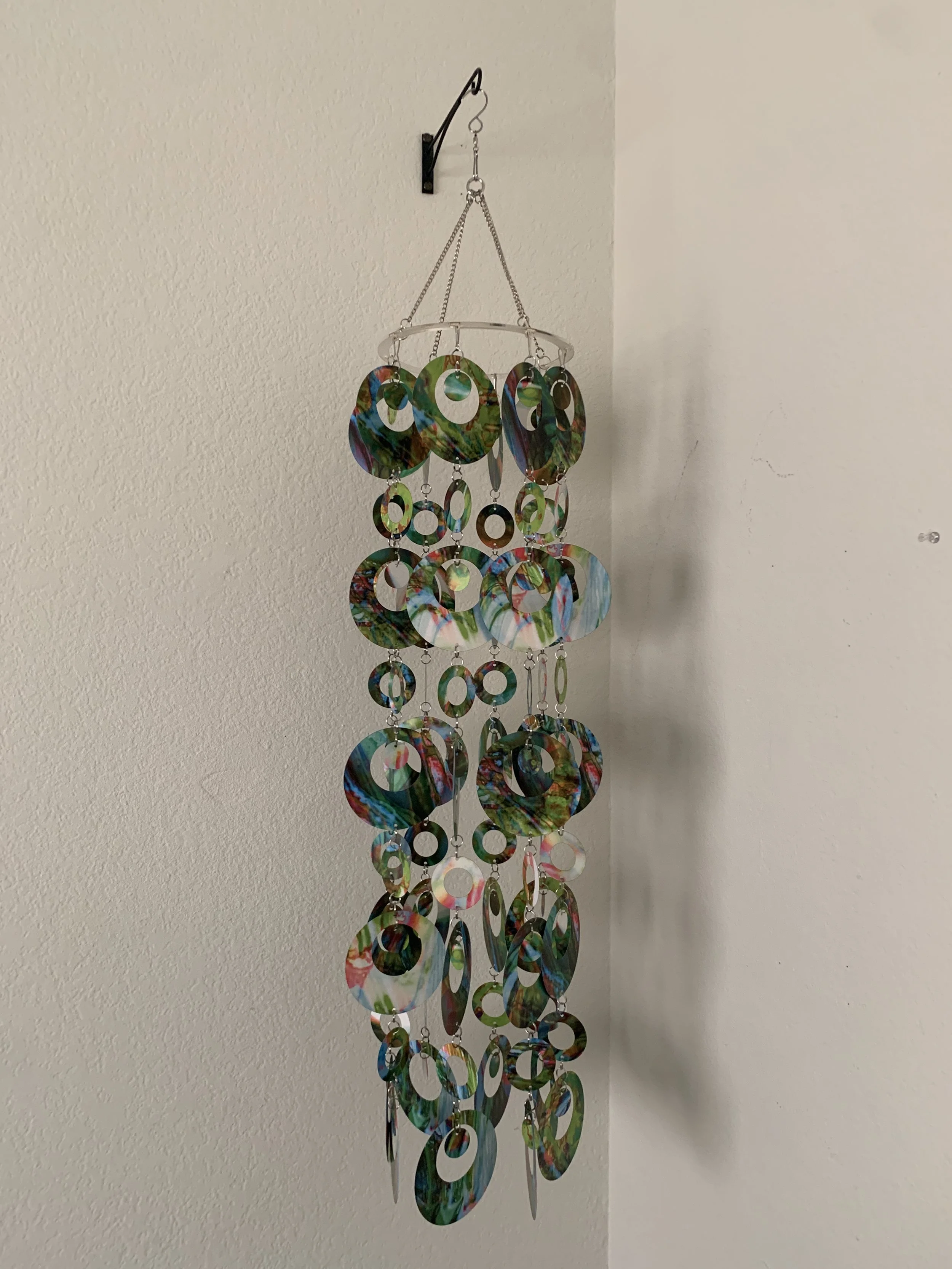 Modern Boho Multi-color Mobile, Hanging Sculpture, Kinetic, Green Print