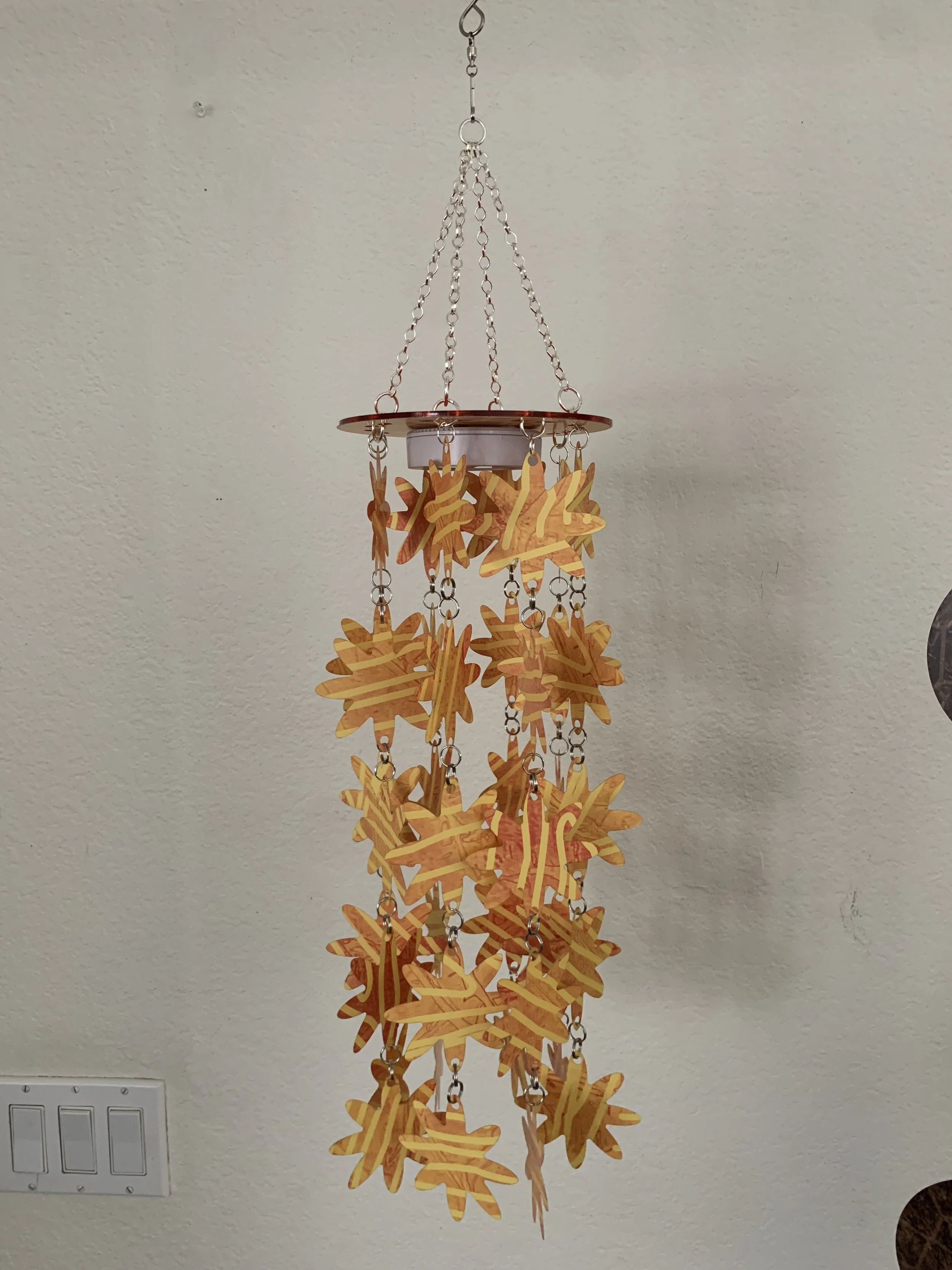 Boho Retro Mobile, Lighted Hanging Sculpture, Kinetic Sculpture, Orange, Yellow