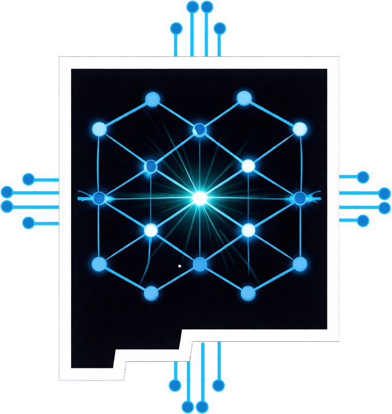 Digital illustration of a stylized atom with a bright nucleus and connected electron orbits, overlaid on colorful geometric backgrounds. The Land of Entanglement logo