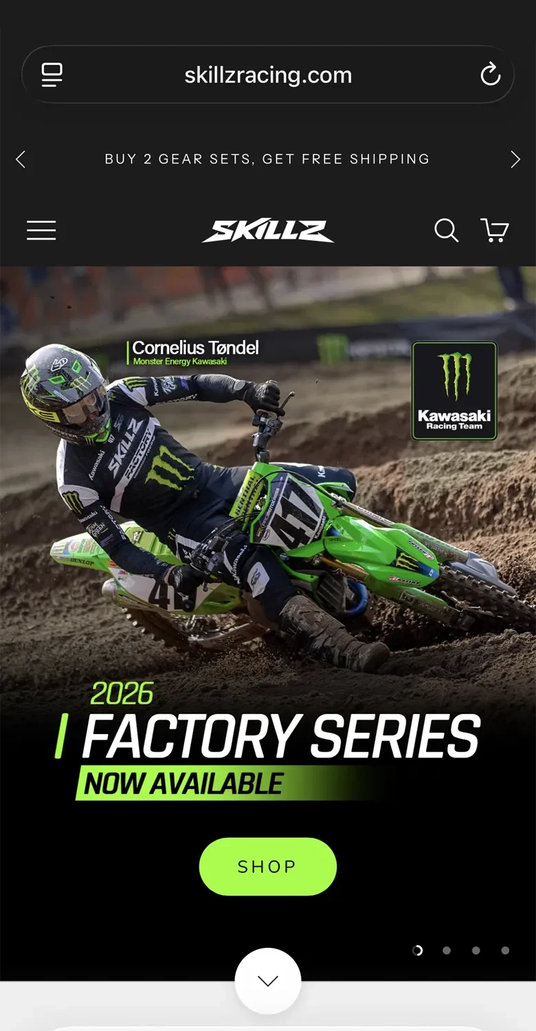 Motocross Shopify website development example by Donut Films Co, mobile homepage