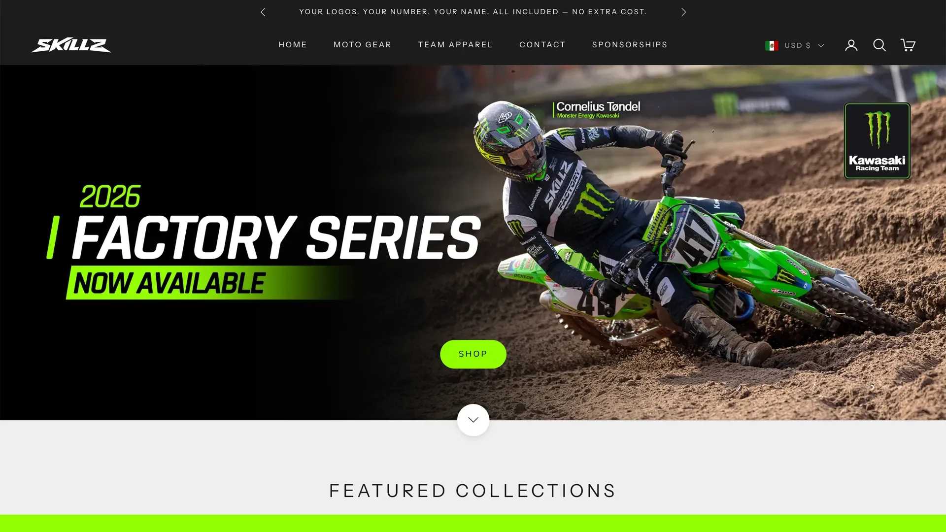 Motocross Shopify website development example by Donut Films Co, desktop homepage