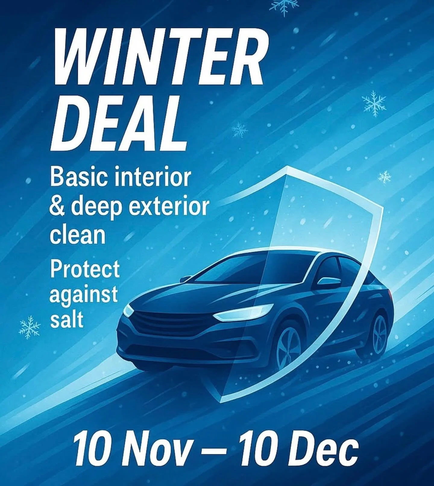 🚗 Birmingham &amp; Midlands drivers 
winter is coming FAST!
Road salt can destroy your paintwork&hellip; but not if you get ahead of it. ❄️

For a limited time (Nov 10 &ndash; Dec 10) we&rsquo;re offering our WINTER PROTECTION DETAIL to keep your ca