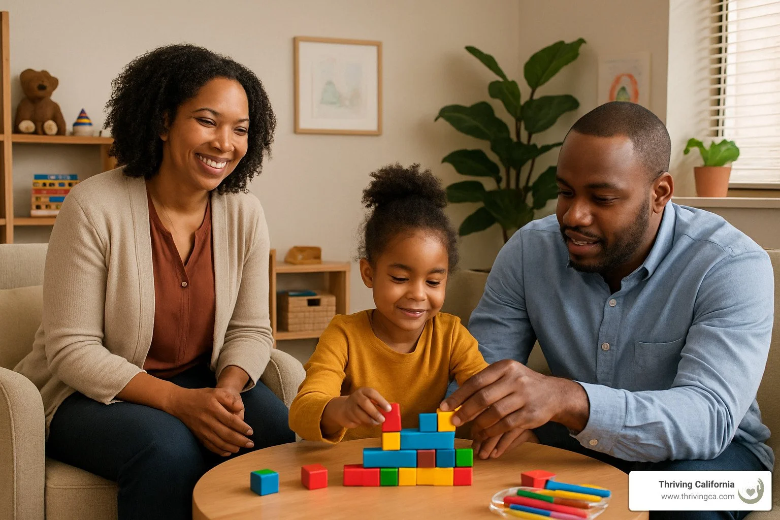 Therapist facilitating healing play session between parent and child - parental alienation counselor near me