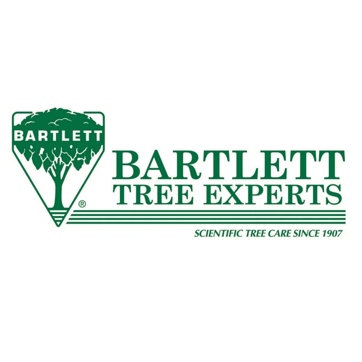 Logo of Bartlett Tree Experts featuring a stylized tree inside a green triangle, with the text "Bartlett Tree Experts" and the tagline "Scientific Tree Care Since 1907" in green.