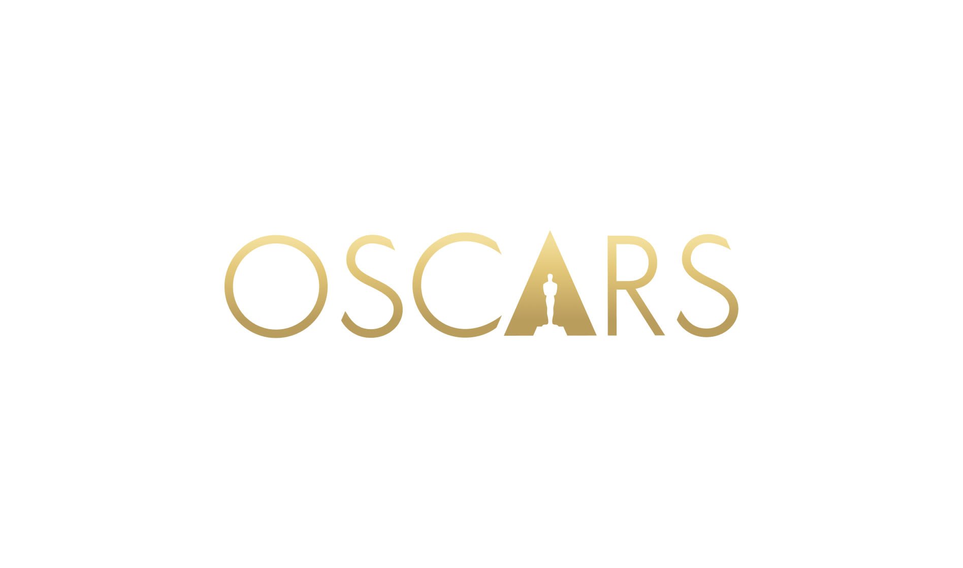 Oscars logo in gold with a silhouette of a man in tuxedo as the letter 'A'