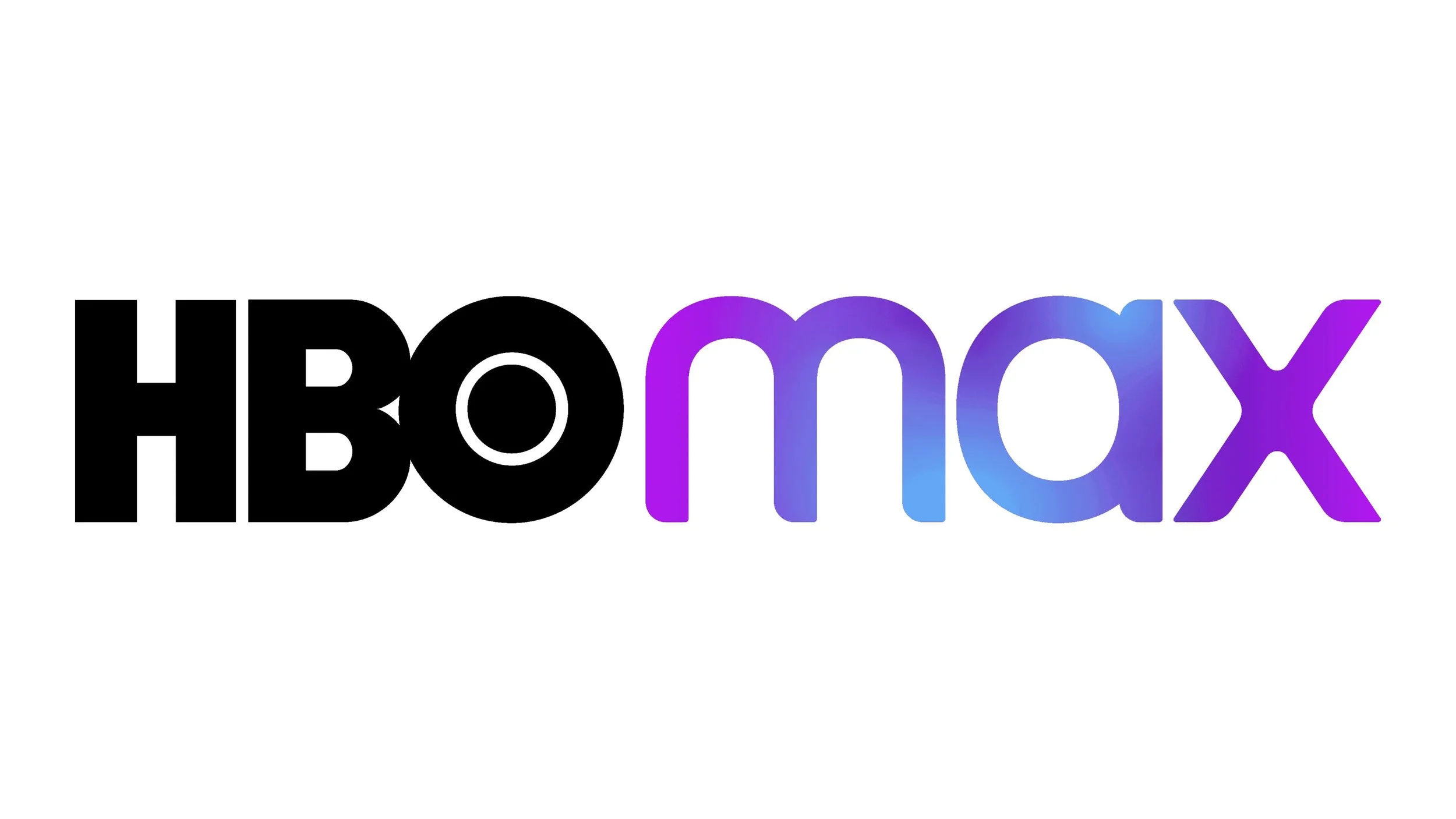 HBO Max logo with black and gradient purple-to-blue text on white background