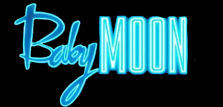 Text graphic with the words 'Baby MOON' in a neon blue glow style.
