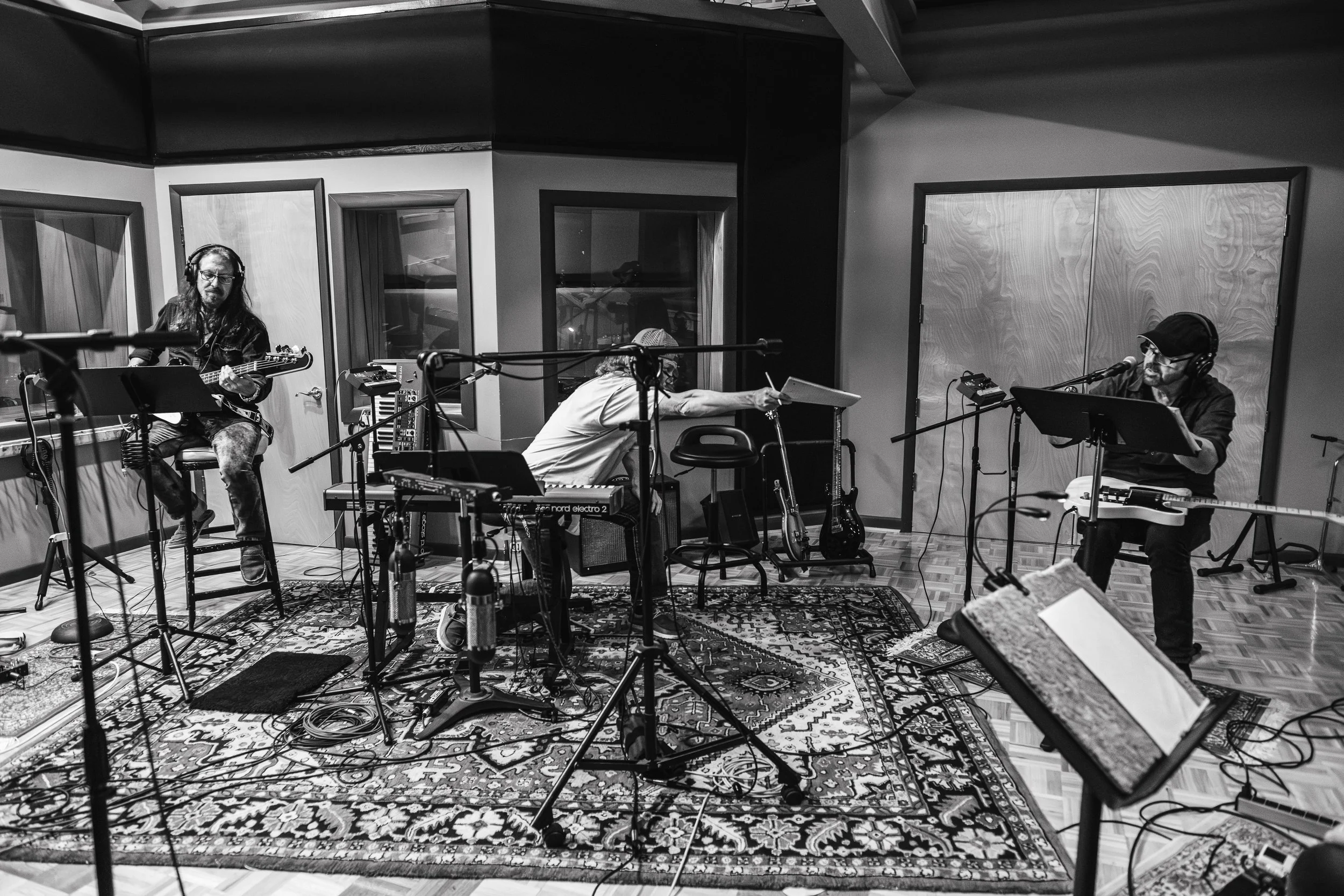 Barry Dunaway, Bobby Capps, Don Barnes of 38 Special during the making of 'Milestone' at Real2Reel Studios