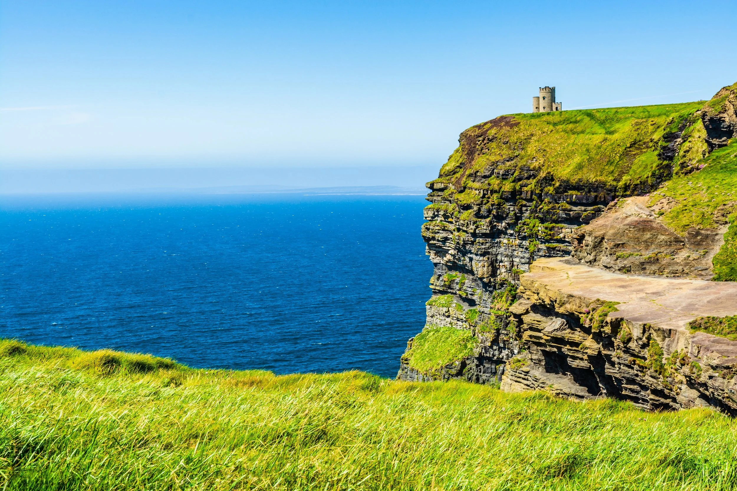 O'Brien's Tower at the Cliffs of Moher, built in 1835 on the cliff edge in County Clare, Ireland