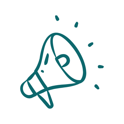 Line drawing of a megaphone with sound waves around it.