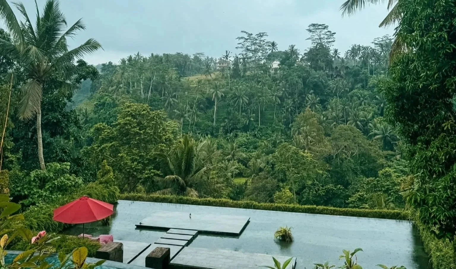 jannata resort lobby view of infinity pool and wedding area