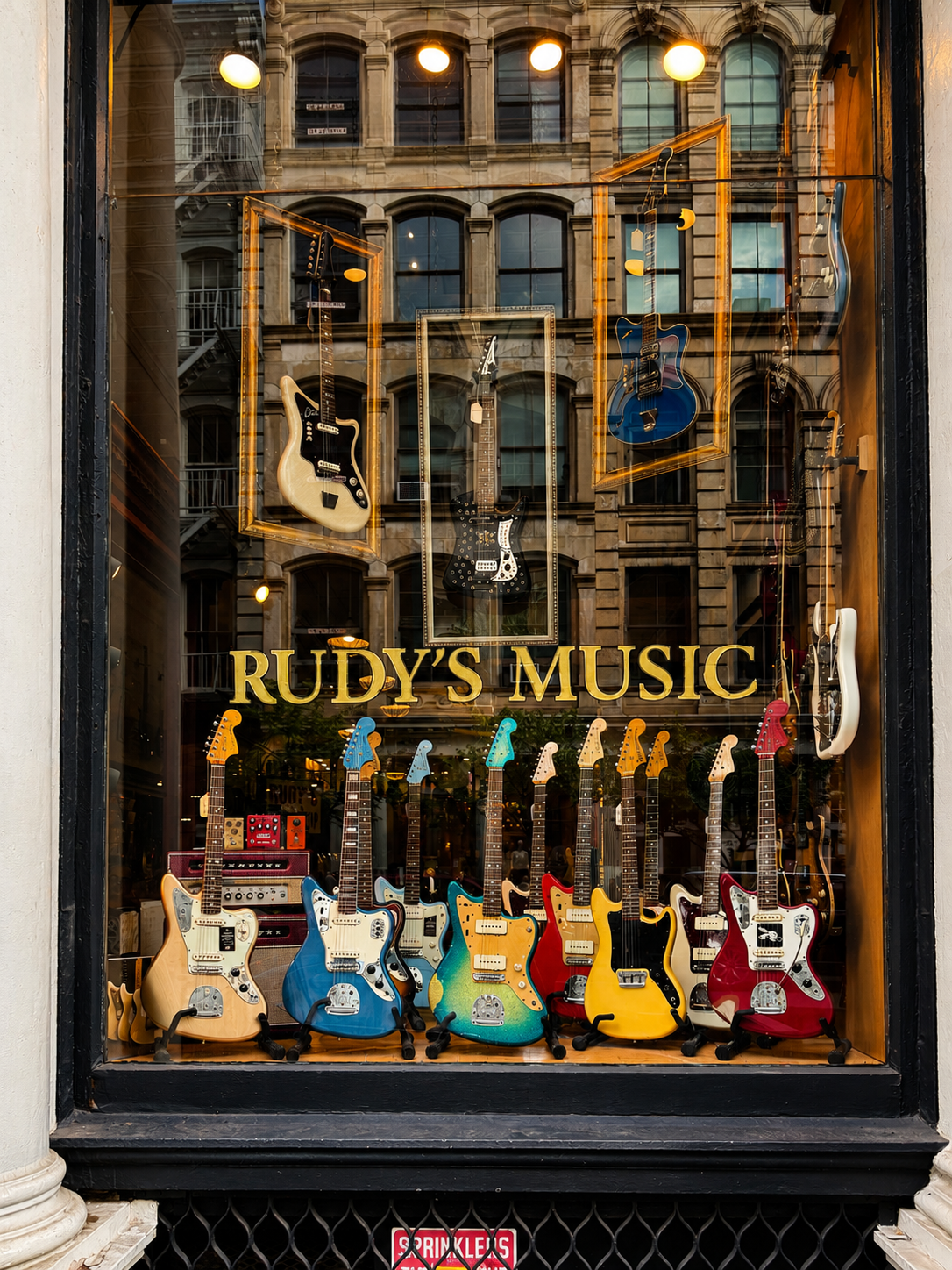 Rudy's Music guitar shop storefront on Broome Street in SoHo
