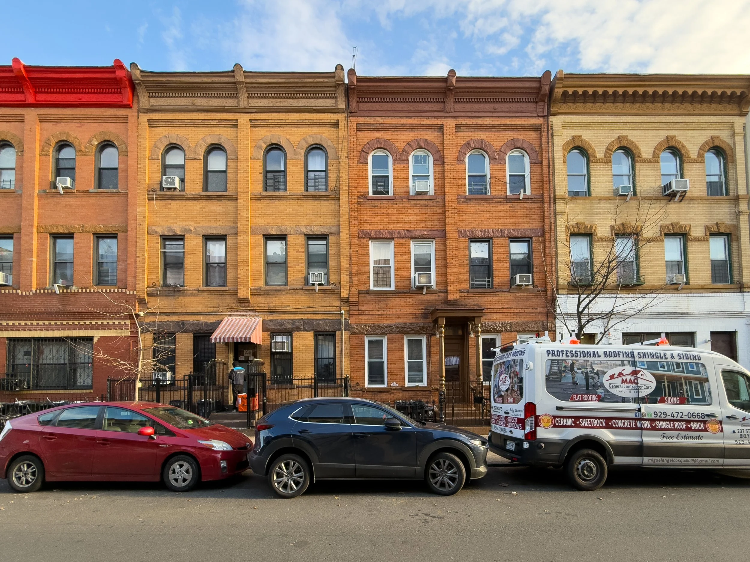 Residential streetscape with mid-rise buildings in Bushwick, Brooklyn, NYC, highlighting the neighborhood’s urban character and real estate landscape.