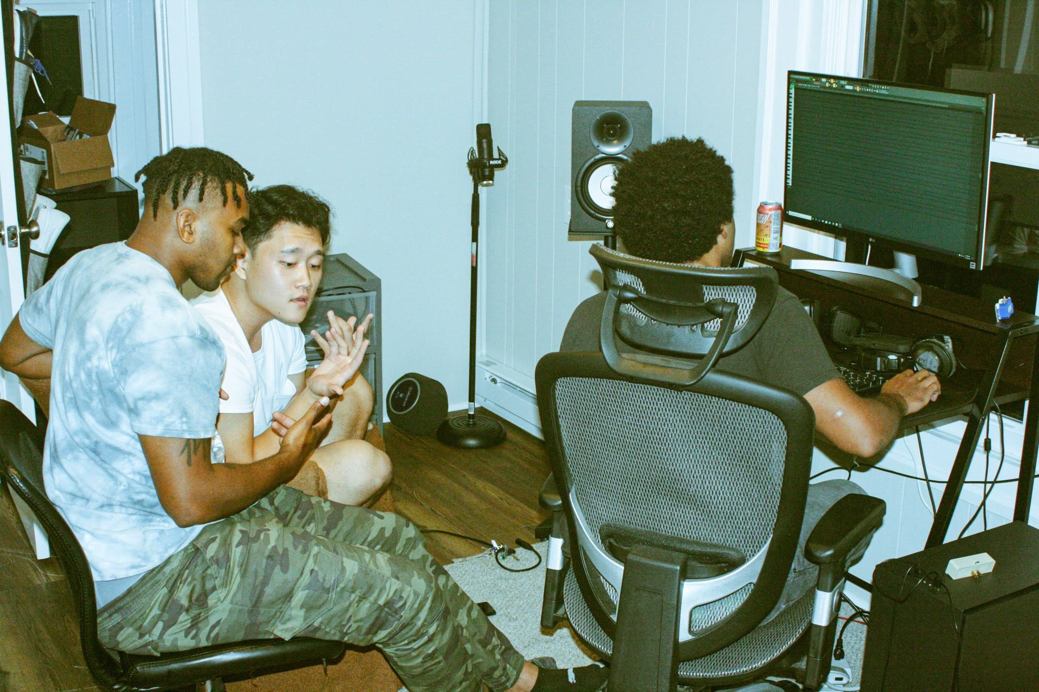 Monty!, Old Chingu, and Tyler Parker making music in the home studio.