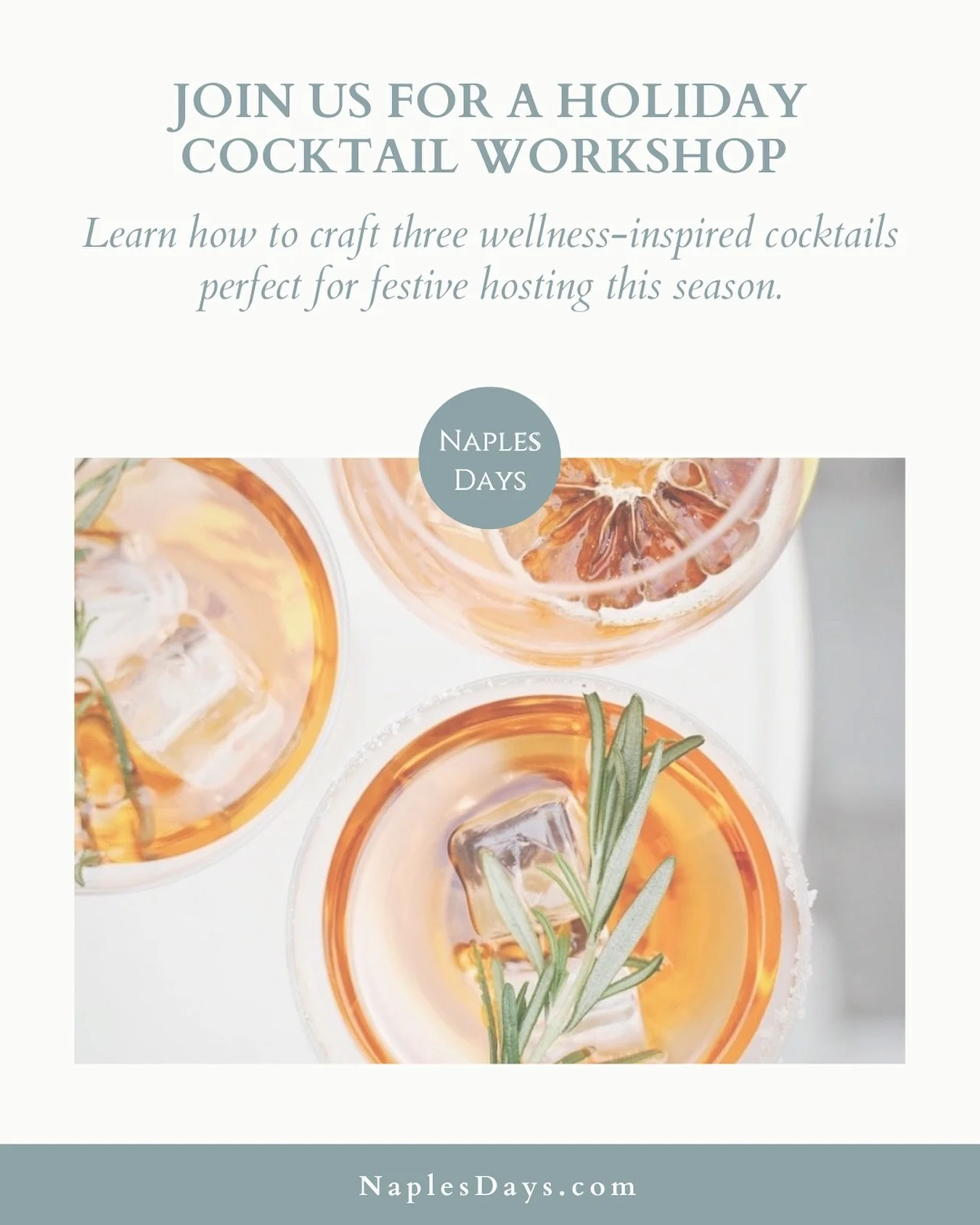 On Saturday, Nov. 22, we&rsquo;re taking over @vince at @watersideshops for a festive, hands-on Holiday Cocktail Workshop led by one of our favorite local bartenders, @hannahkendrickkkk. 🍸✨

You&rsquo;ll learn to shake + stir three wellness-inspired