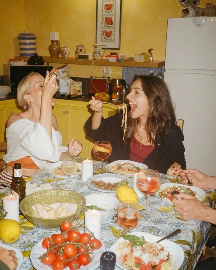 Friends eating dinner
