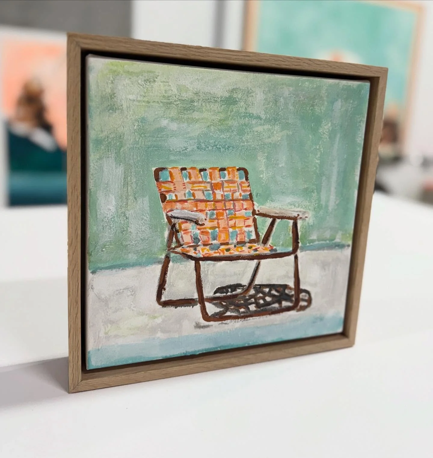 Mini Deck chaired framed in Tassie oak $190 25cm 
Cutest little coastal artwork from my Newy Baths collection. 

#coastal #art #sunbathers #joeydavisdesigns
