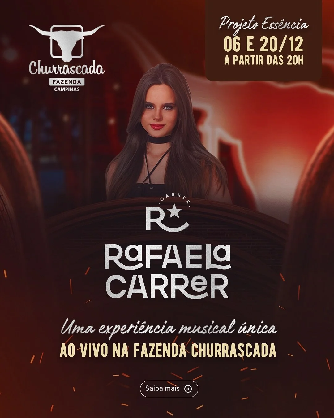 ✨ Projeto Ess&ecirc;ncia com Rafaela Carrer!
Dias 06 e 20/12, &agrave;s 20h &mdash; ao vivo na Fazenda! 🔥