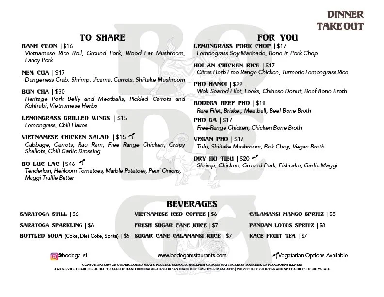 Dinner Take Out Menu