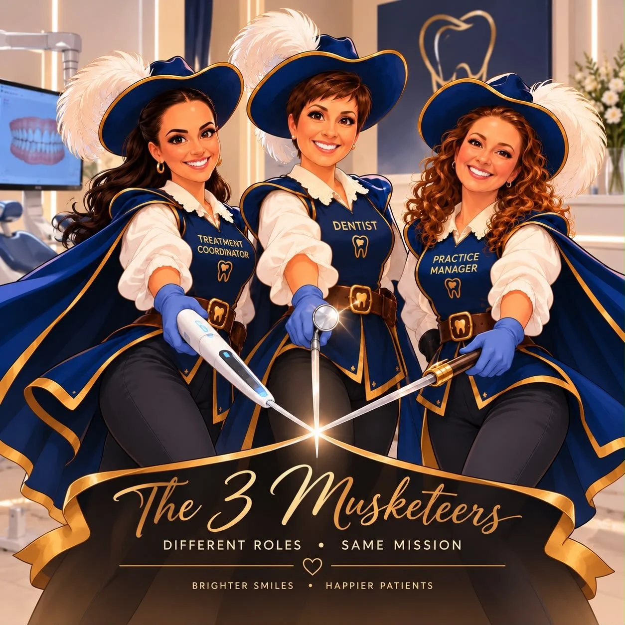 💪🏻 &ldquo;ALL FOR ONE, ONE FOR ALL&rdquo; 💪🏻

This weeks MiSmile photoshoot had us channelling our inner Three Musketeers! ⚔️✨

So&hellip; we came up with our own saying:
&ldquo;One for all, and all for a beautiful smile.&rdquo; 😉🦷✨

Thinking a