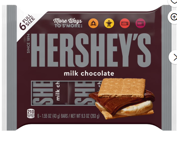 HERSHEY'S Milk Chocolate Candy Bars, 1.55 oz (6 Count)