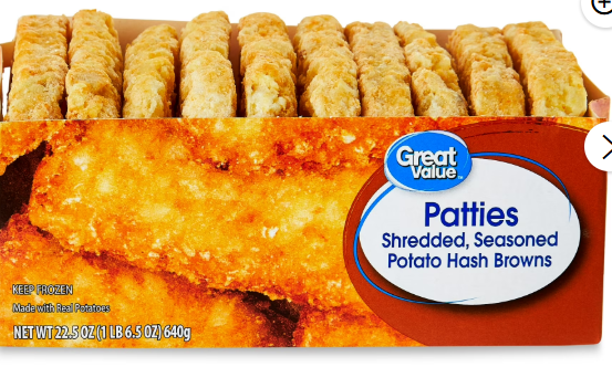 Great Value Seasoned Potato Hash Brown Patties, Shredded, 22.5 oz, 10 Count (Frozen)