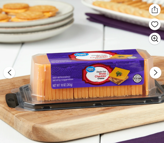 Great Value Cracker Cuts Sliced Sharp Cheddar Cheese, 10 oz, 30 Count