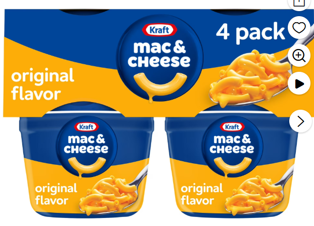 Kraft Original Mac N Cheese Cups Easy Microwavable Dinner, 4 ct Pack, 2.05 oz Cups, Shelf-Stable