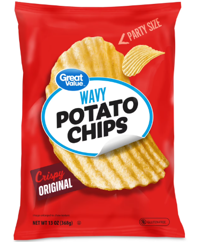 Great Value Party Size Original Wavy Potato Chips, 13 oz