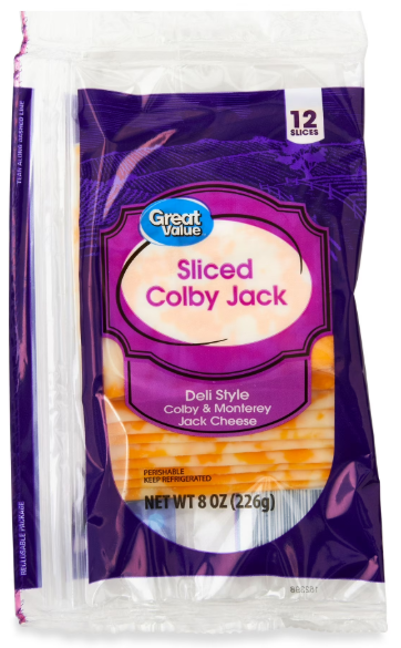 Great Value Colby Jack Deli Style Sliced Cheese, 8 oz Package