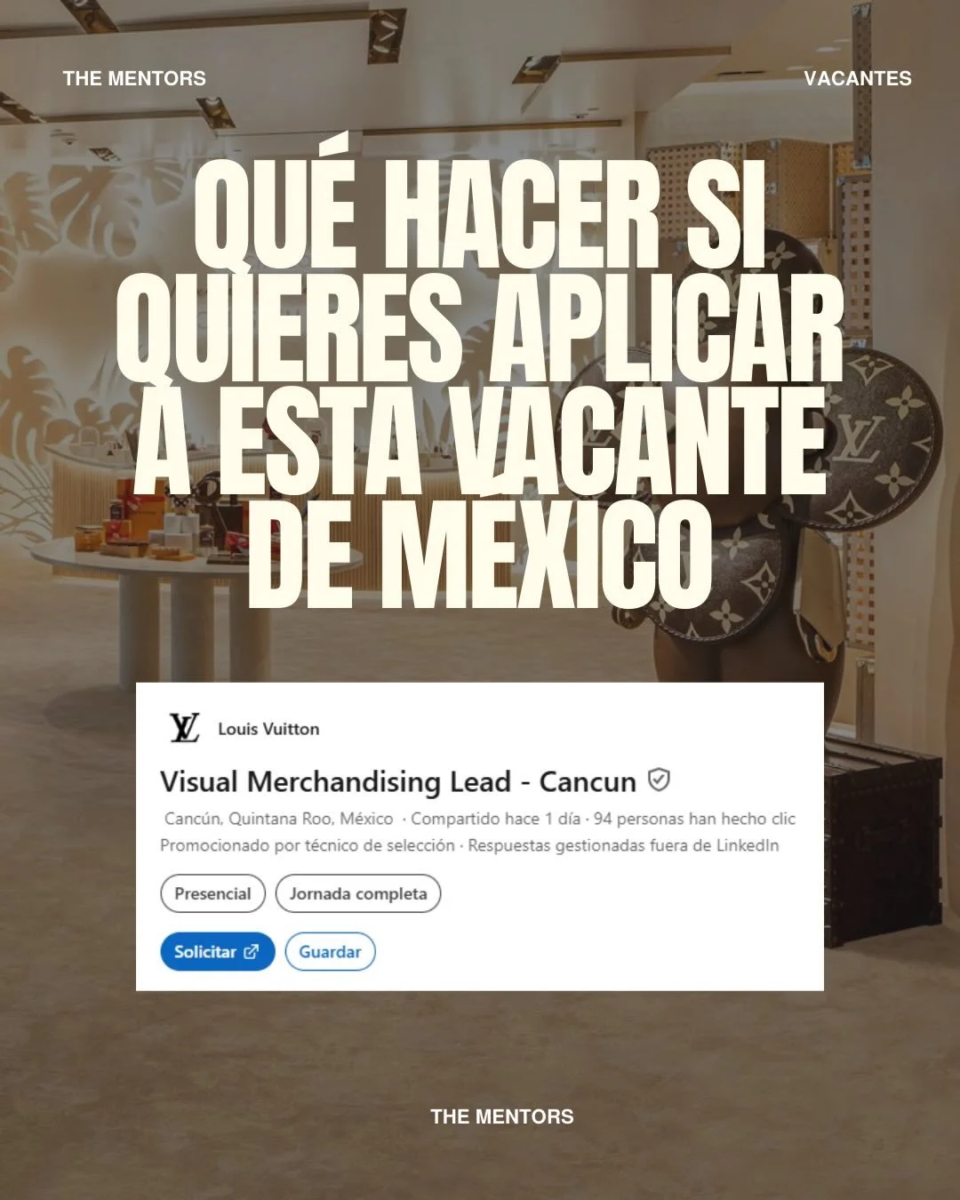 Buscas trabajar para LOUIS VUITTON en Mexico 🇲🇽 como visual merchandiser ?!! ✍🏻👠👩🏻&zwj;💻✨

Entonces estos tips te pueden servir, si quieres aplicar a esta vacante, aplica con estrategia, intenci&oacute;n y un buen portafolio !! 

Si quieres sa
