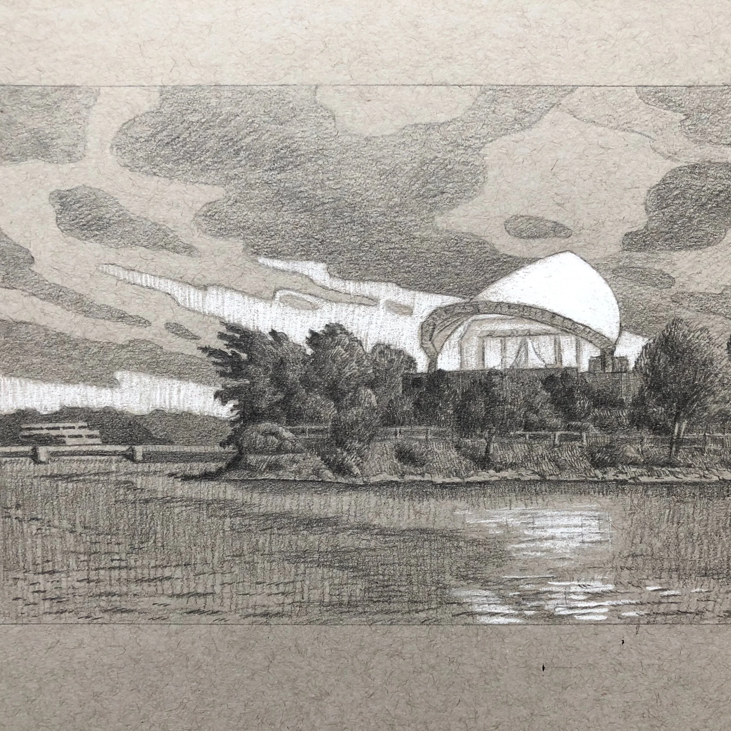 Levitt Pavilion study (detail), graphite on toned paper, 6x8 in.