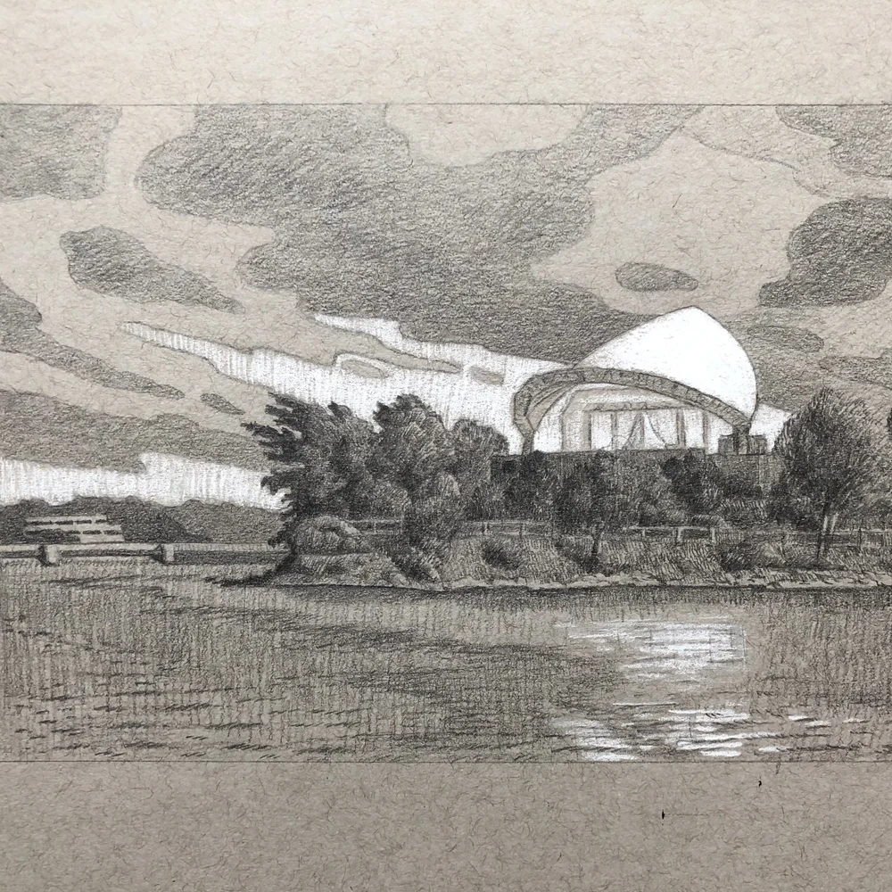 Levitt Pavilion study (detail), graphite on toned paper, 6x8 in.