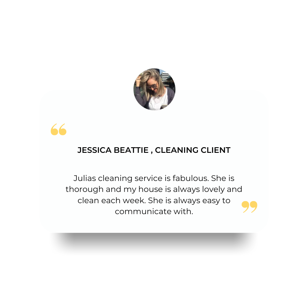 Testimonial for elevate cleaning.The testimonial praises her thoroughness, pleasantness, and good communication.