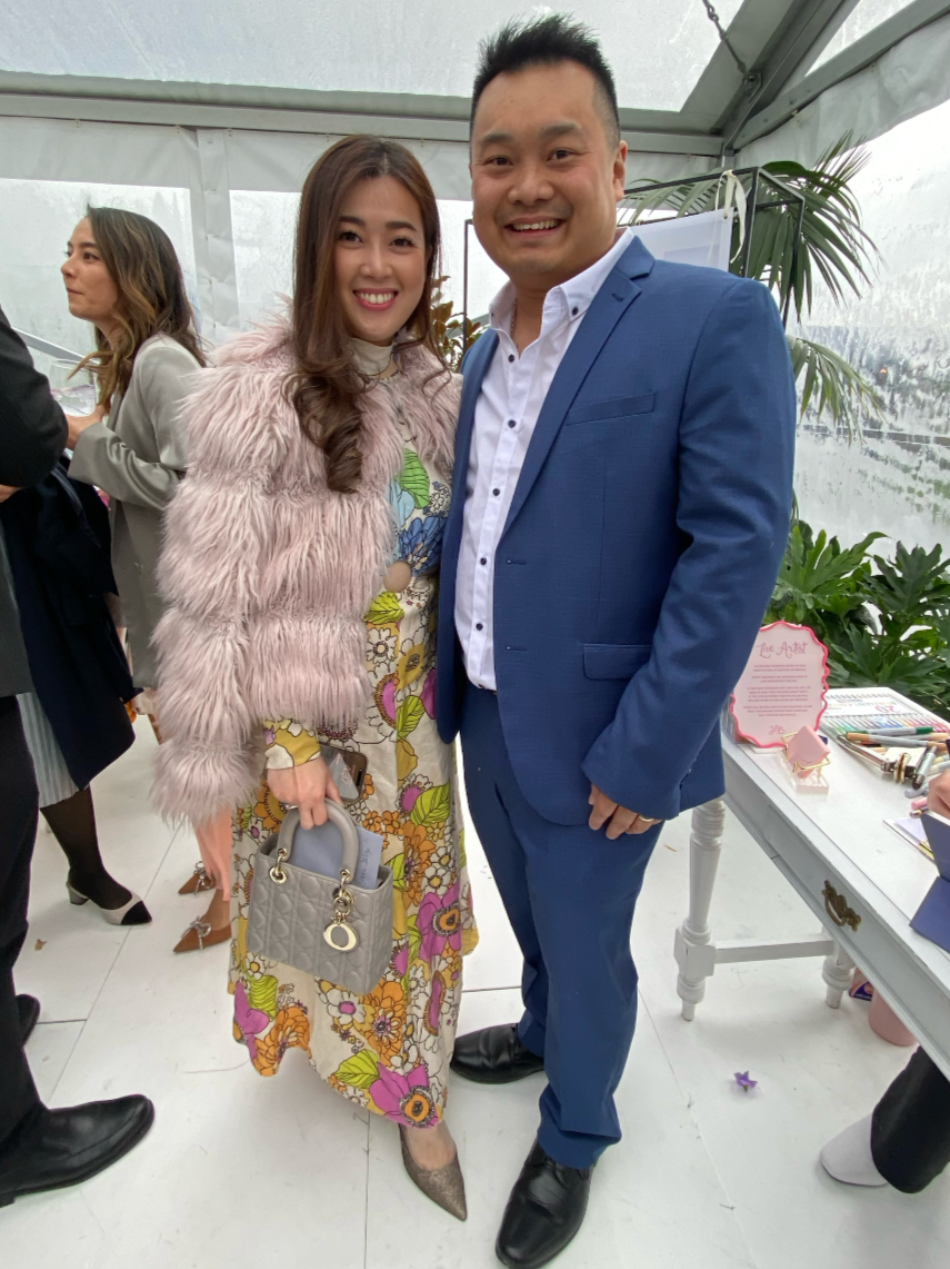 SHOP THIS DRESS |
ALÉMAIS | Farrah Cut Out Midi Dress, Grey Lady Dior Bag + Faux Fur Pink Jacket