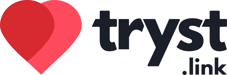 Illustration of a red heart and a tryst web page logo on a pink background.