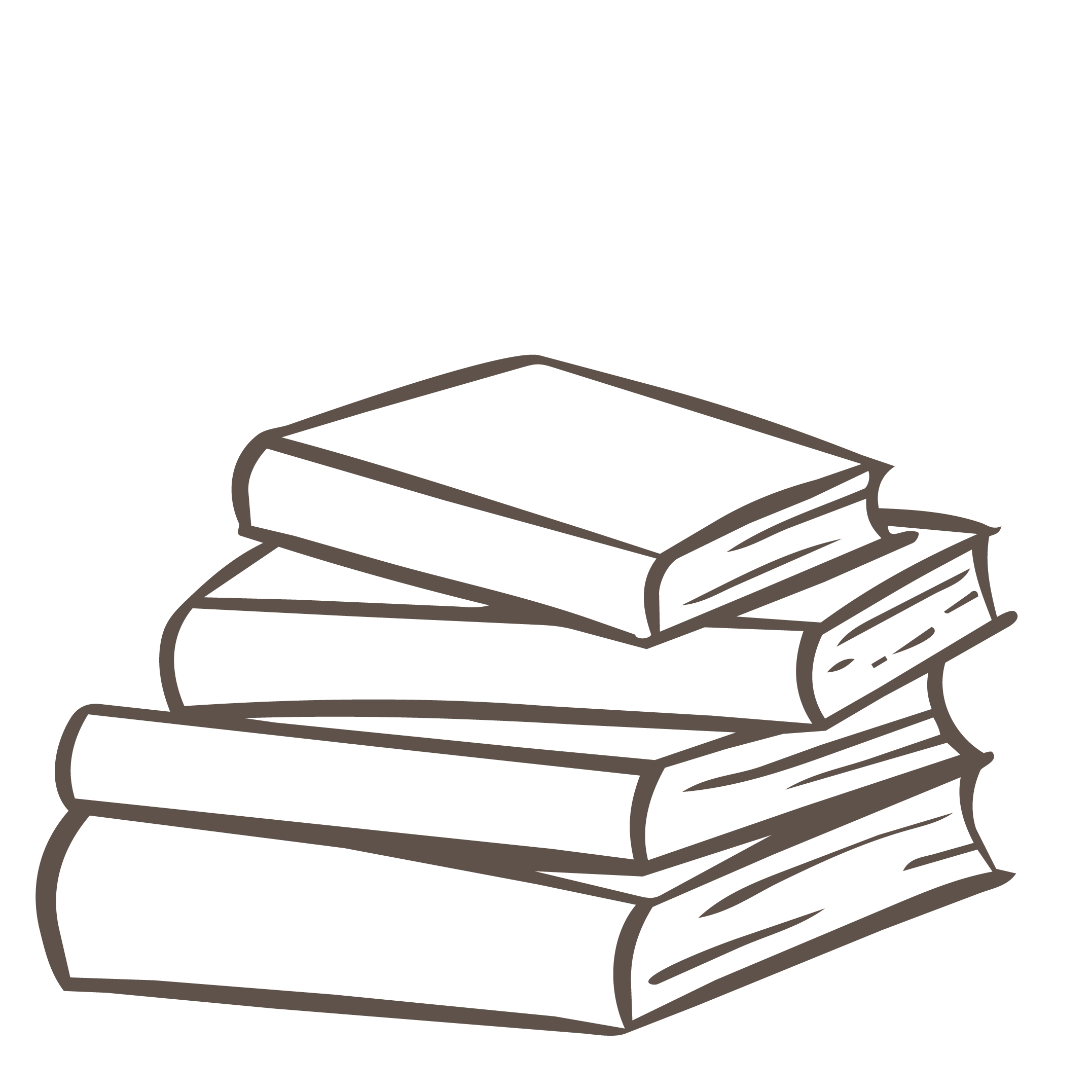 Outline drawing of a pile of books on a table.