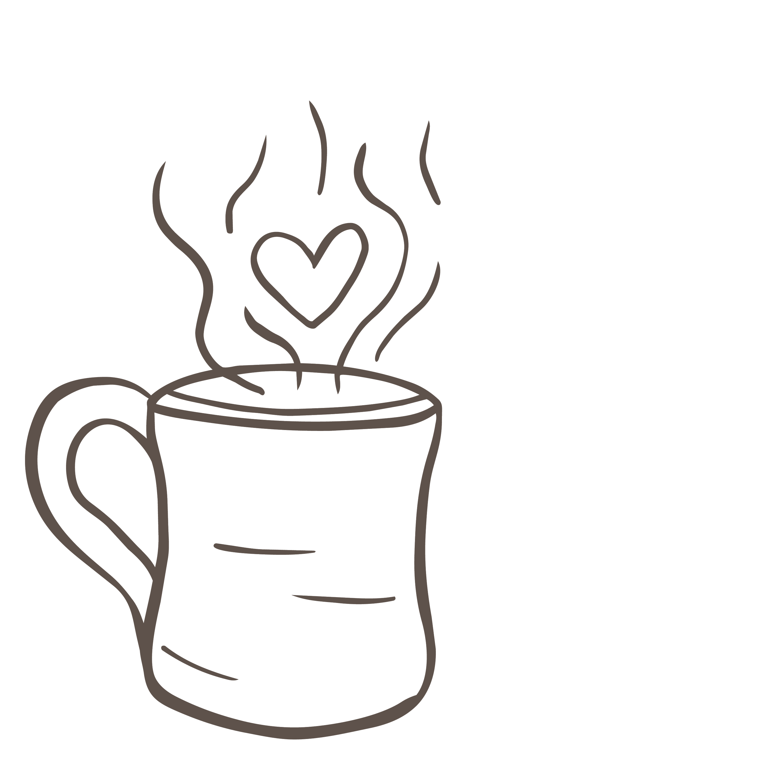 Line drawing of hands holding a heart, with steam lines rising above.