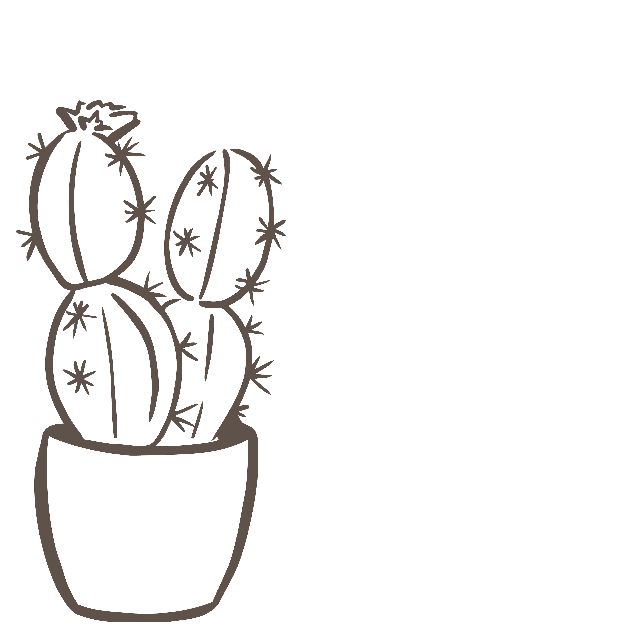Outline drawing of a cactus plant in a pot.