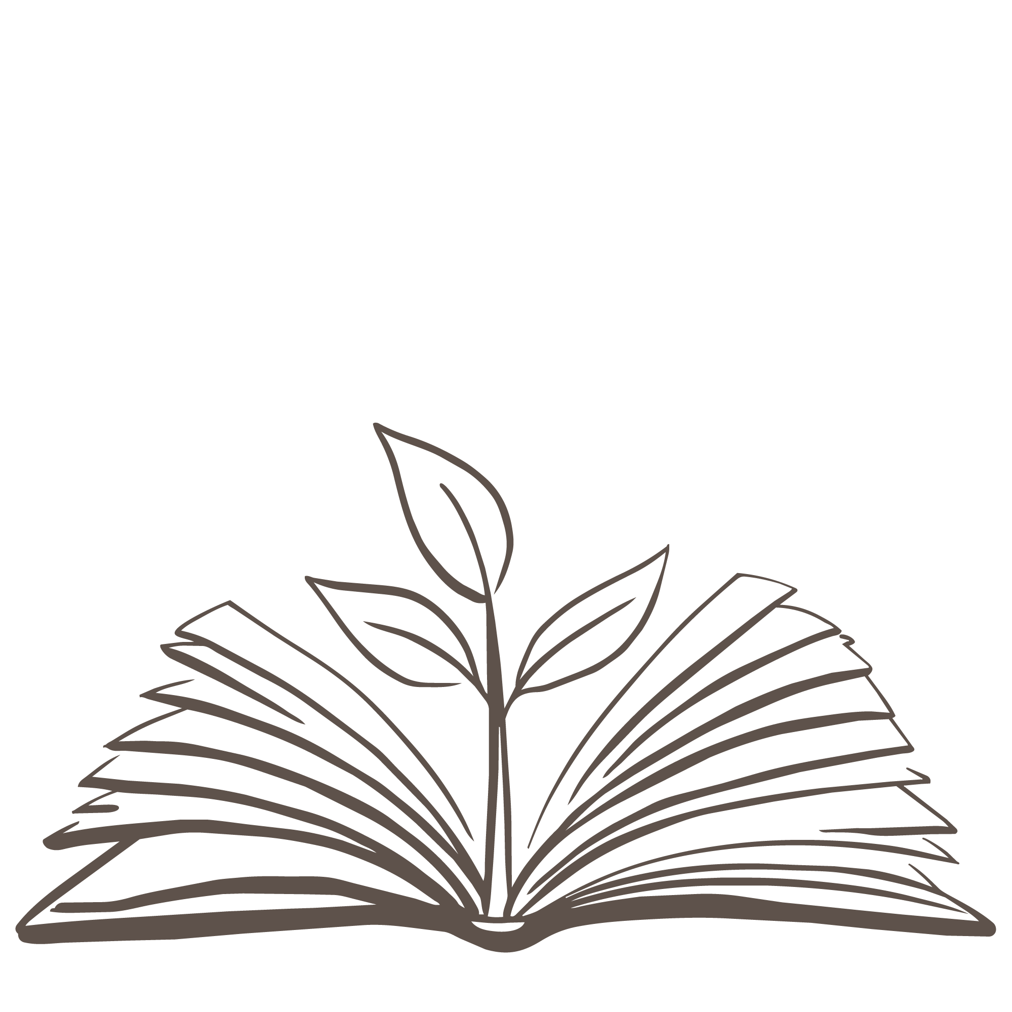 Line drawing of a flower with leaves on a dark background.