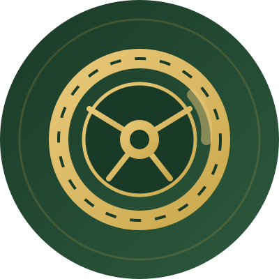 Circular clock icon with two hands and dashed outline on a dark green background.