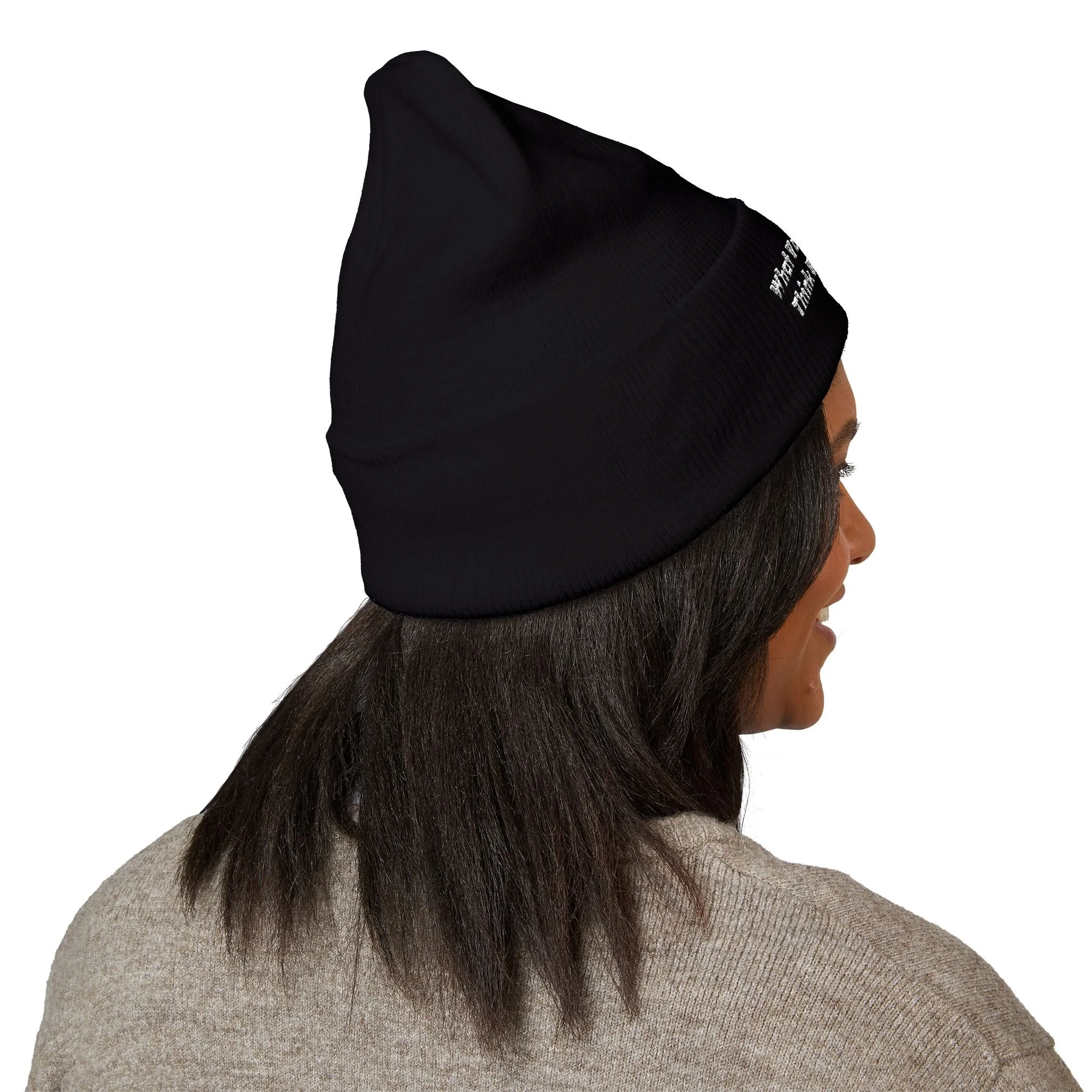What You Say Matters Embroidered Cuffed Beanie | Black Knit Hat