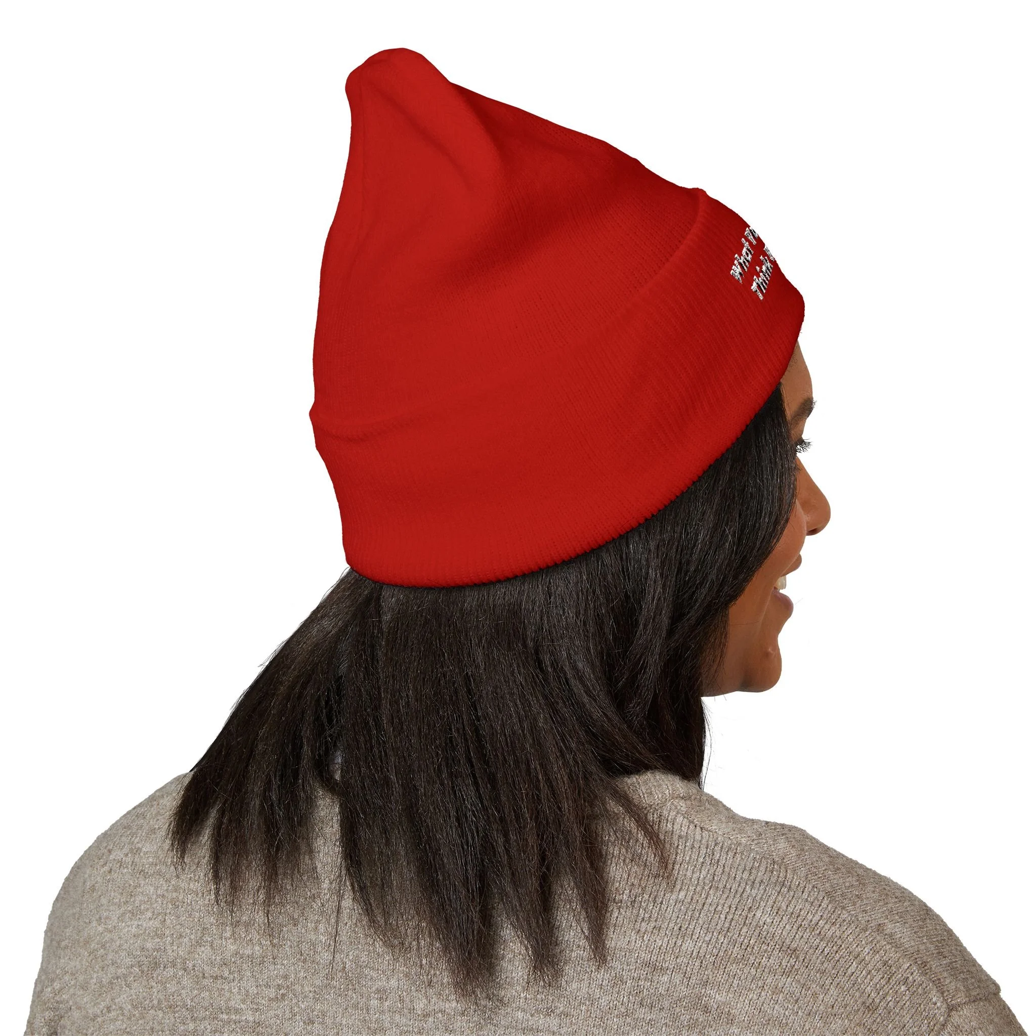 What You Say Matters Embroidered Cuffed Beanie | Red  Knit Hat