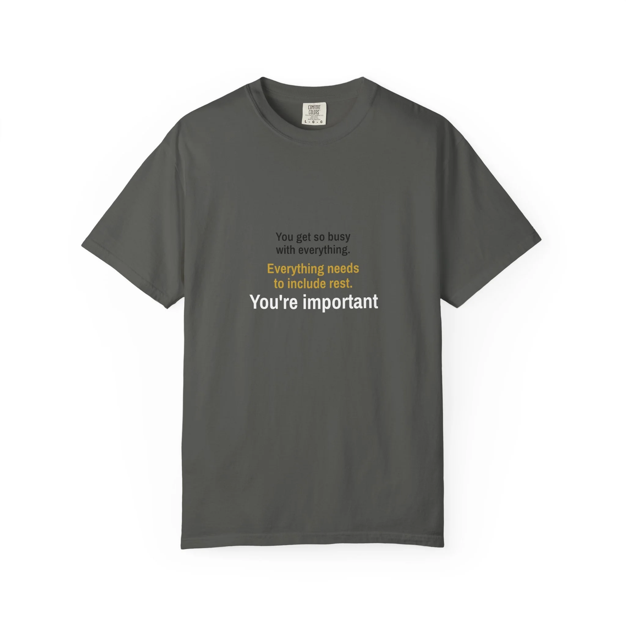 “You’re Important” minimal text on garment-dyed heavyweight t-shirt, relaxed unisex fit