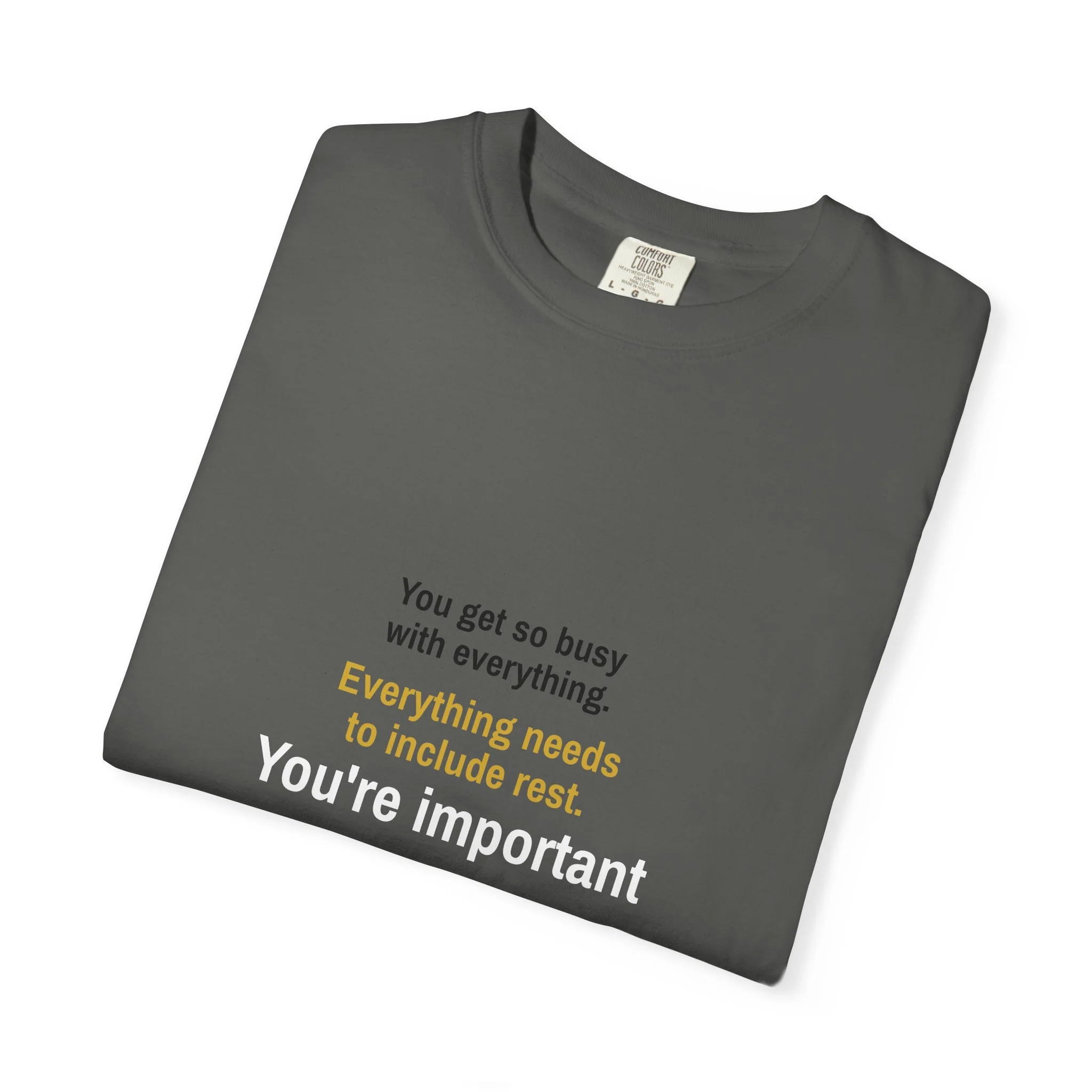 “You’re Important” minimal text on garment-dyed heavyweight t-shirt, relaxed unisex fit
