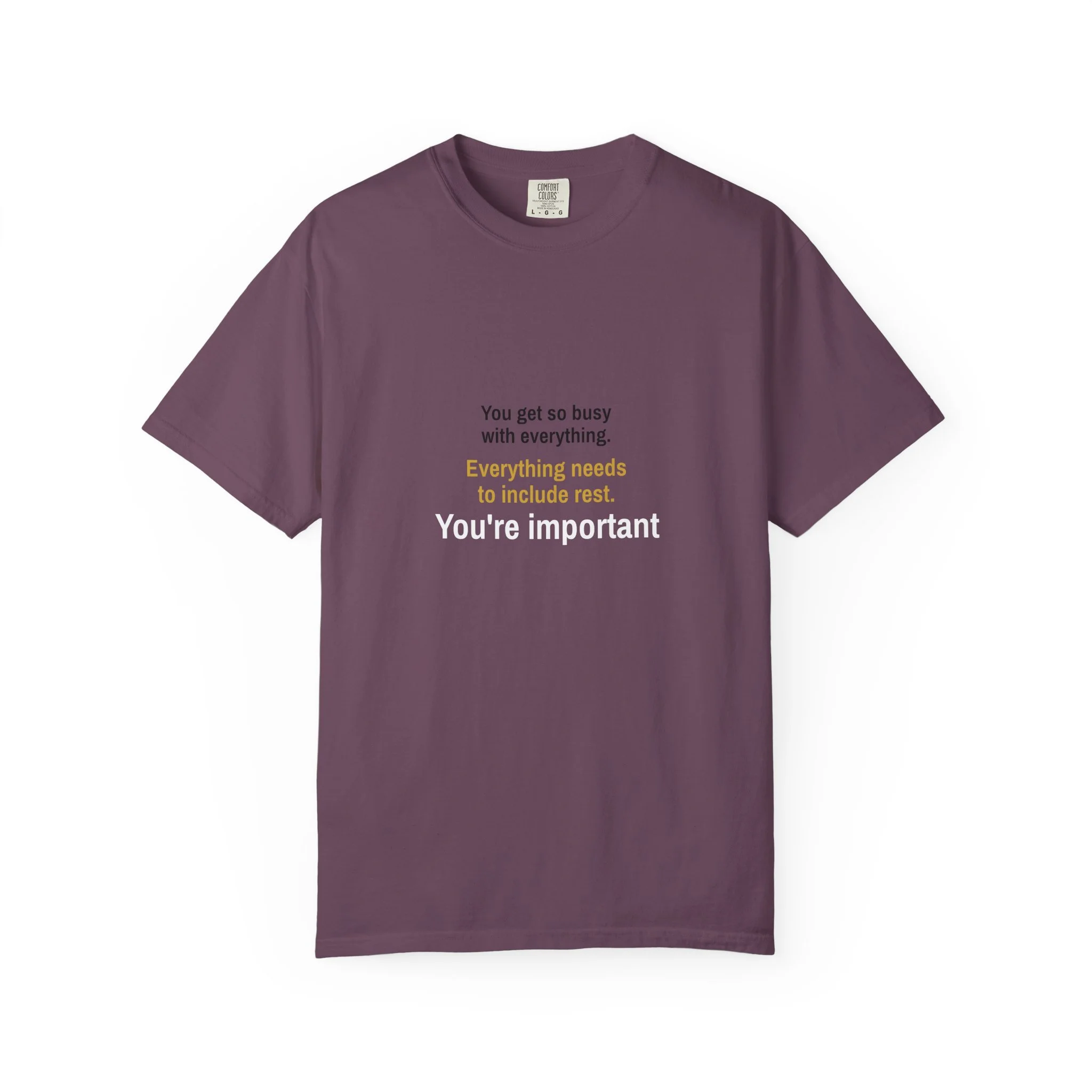 “You’re Important” minimal text on garment-dyed heavyweight t-shirt, relaxed unisex fit